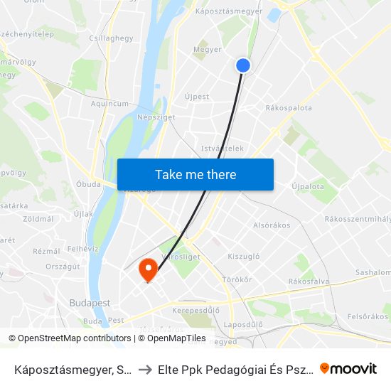 Káposztásmegyer, Szilas-Patak to Elte Ppk Pedagógiai És Pszichológiai Kar map