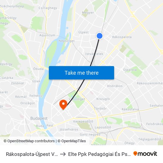 Rákospalota-Újpest Vasútállomás to Elte Ppk Pedagógiai És Pszichológiai Kar map