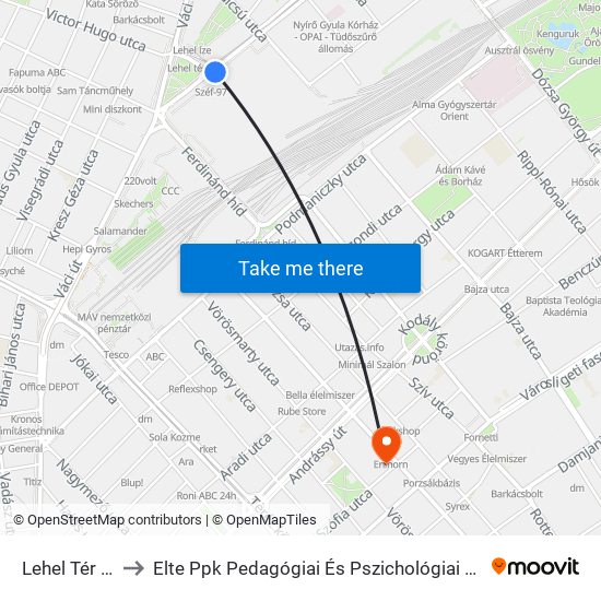 Lehel Tér M to Elte Ppk Pedagógiai És Pszichológiai Kar map