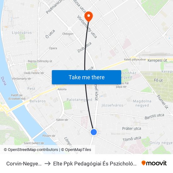 Corvin-Negyed M to Elte Ppk Pedagógiai És Pszichológiai Kar map