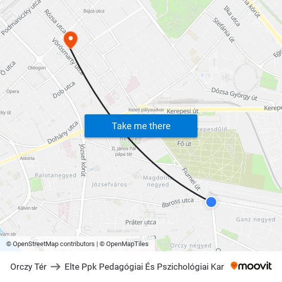 Orczy Tér to Elte Ppk Pedagógiai És Pszichológiai Kar map