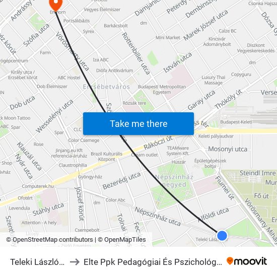 Teleki László Tér to Elte Ppk Pedagógiai És Pszichológiai Kar map