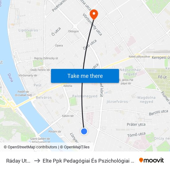 Ráday Utca to Elte Ppk Pedagógiai És Pszichológiai Kar map