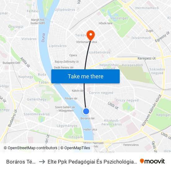 Boráros Tér H to Elte Ppk Pedagógiai És Pszichológiai Kar map