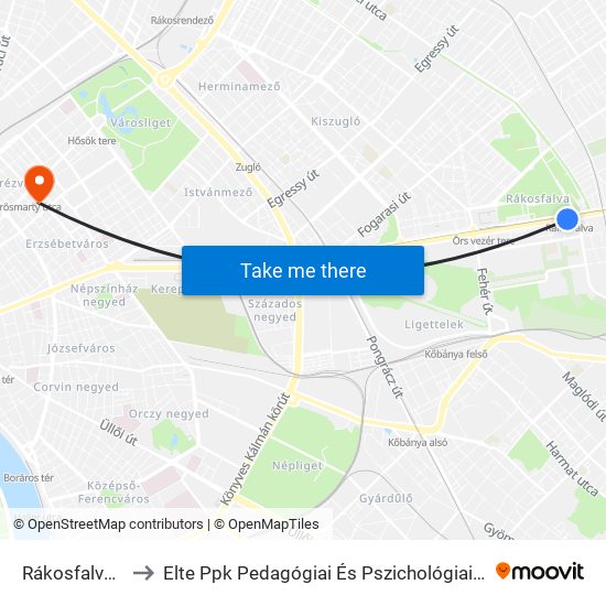 Rákosfalva H to Elte Ppk Pedagógiai És Pszichológiai Kar map