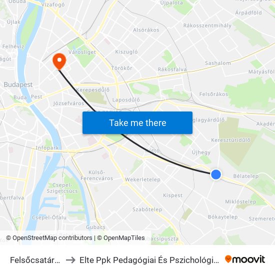 Felsőcsatári Út to Elte Ppk Pedagógiai És Pszichológiai Kar map