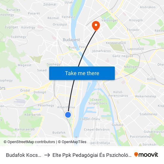 Budafok Kocsiszín to Elte Ppk Pedagógiai És Pszichológiai Kar map