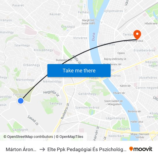 Márton Áron Tér to Elte Ppk Pedagógiai És Pszichológiai Kar map