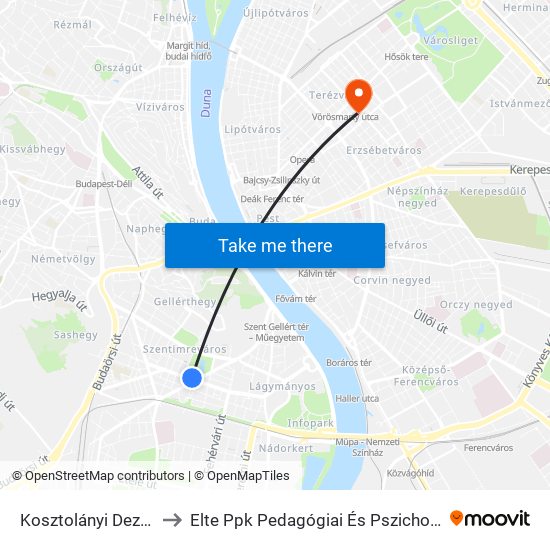 Kosztolányi Dezső Tér to Elte Ppk Pedagógiai És Pszichológiai Kar map