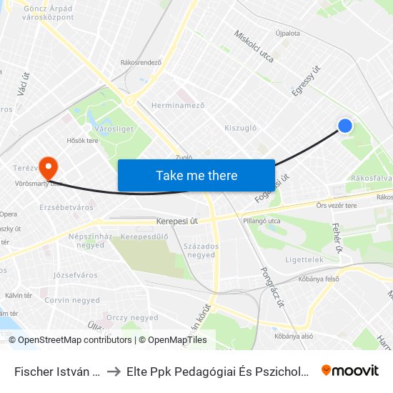 Fischer István Utca to Elte Ppk Pedagógiai És Pszichológiai Kar map