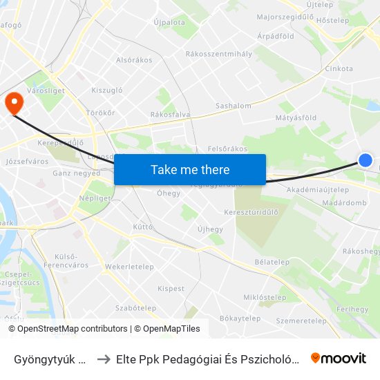 Gyöngytyúk Utca to Elte Ppk Pedagógiai És Pszichológiai Kar map