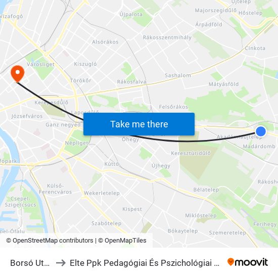 Borsó Utca to Elte Ppk Pedagógiai És Pszichológiai Kar map