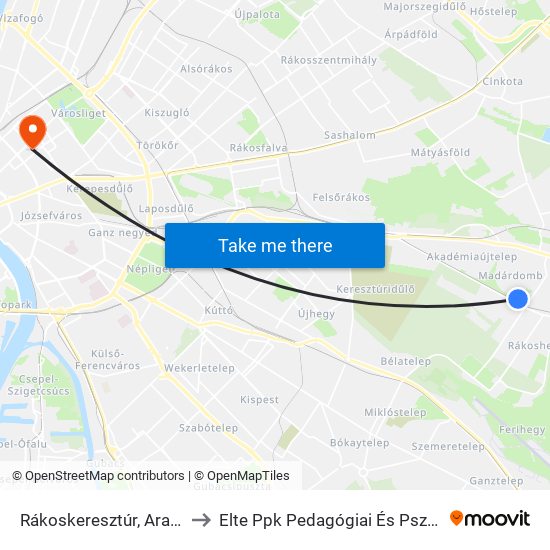 Rákoskeresztúr, Aranylúd Utca to Elte Ppk Pedagógiai És Pszichológiai Kar map