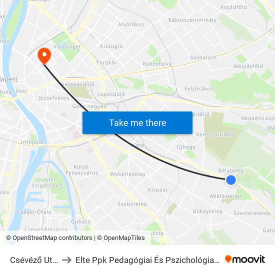 Csévéző Utca to Elte Ppk Pedagógiai És Pszichológiai Kar map