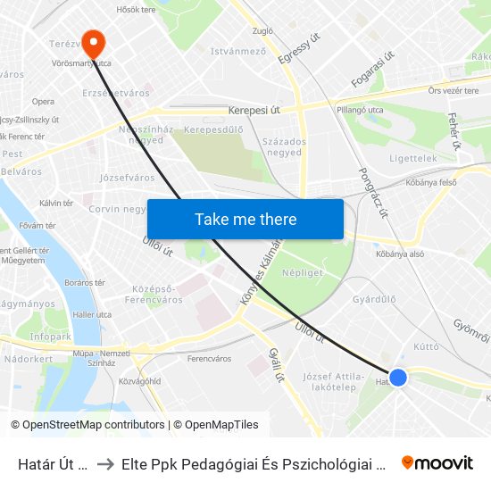 Határ Út M to Elte Ppk Pedagógiai És Pszichológiai Kar map