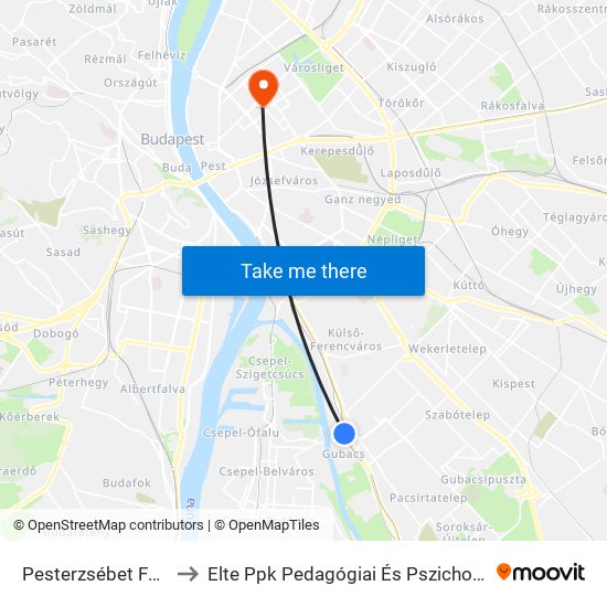 Pesterzsébet Felső H to Elte Ppk Pedagógiai És Pszichológiai Kar map