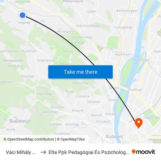 Váci Mihály Utca to Elte Ppk Pedagógiai És Pszichológiai Kar map