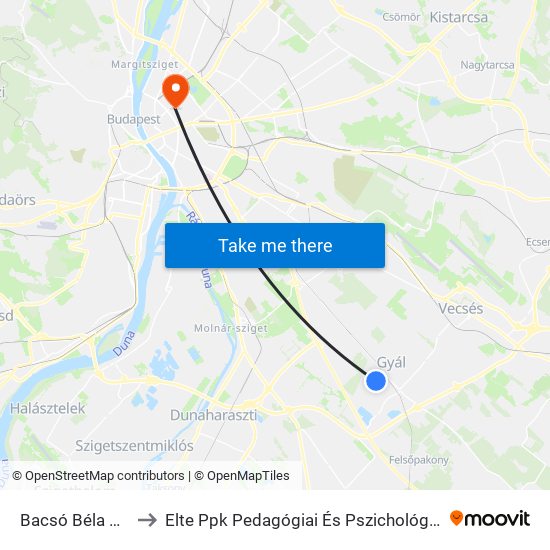 Bacsó Béla Utca to Elte Ppk Pedagógiai És Pszichológiai Kar map