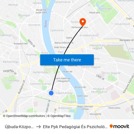 Újbuda-Központ M to Elte Ppk Pedagógiai És Pszichológiai Kar map