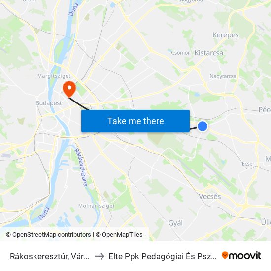 Rákoskeresztúr, Városközpont to Elte Ppk Pedagógiai És Pszichológiai Kar map