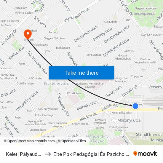 Keleti Pályaudvar M to Elte Ppk Pedagógiai És Pszichológiai Kar map