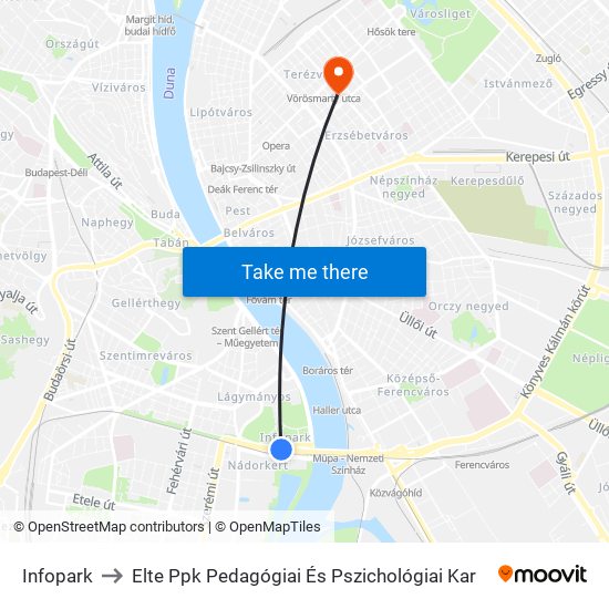 Infopark to Elte Ppk Pedagógiai És Pszichológiai Kar map