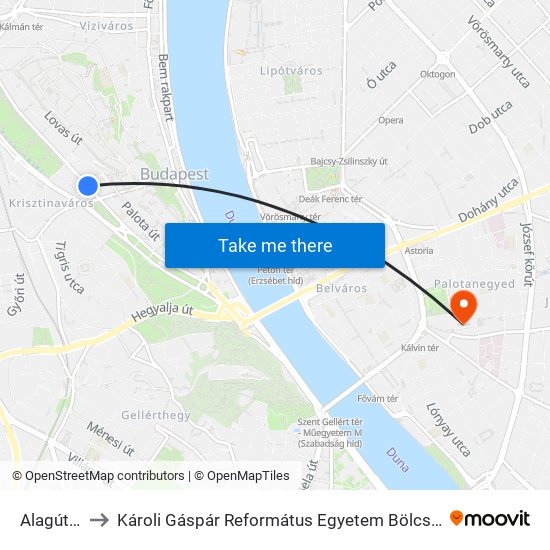 Alagút Utca to Károli Gáspár Református Egyetem Bölcsészettudományi Kar map