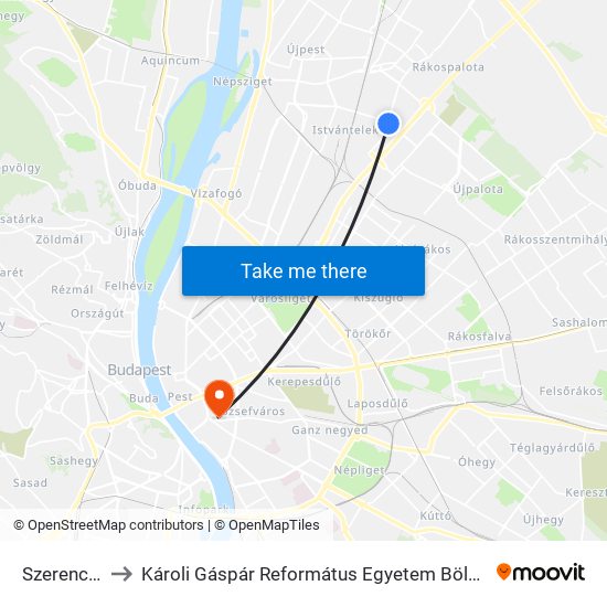 Szerencs Utca to Károli Gáspár Református Egyetem Bölcsészettudományi Kar map