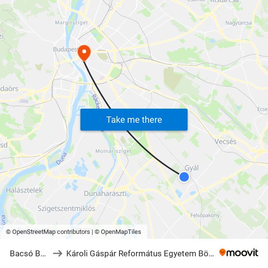 Bacsó Béla Utca to Károli Gáspár Református Egyetem Bölcsészettudományi Kar map