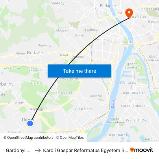 Gárdonyi Géza Utca to Károli Gáspár Református Egyetem Bölcsészettudományi Kar map