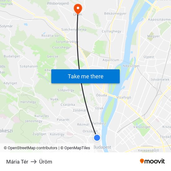 Mária Tér to Üröm map