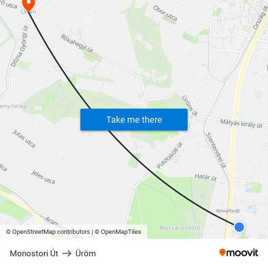 Monostori Út to Üröm map