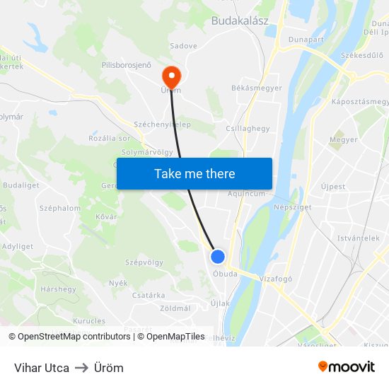 Vihar Utca to Üröm map