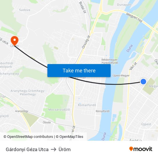 Gárdonyi Géza Utca to Üröm map