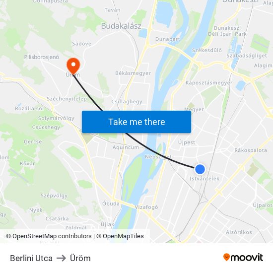 Berlini Utca to Üröm map
