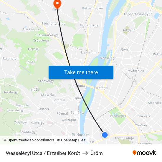 Wesselényi Utca / Erzsébet Körút to Üröm map