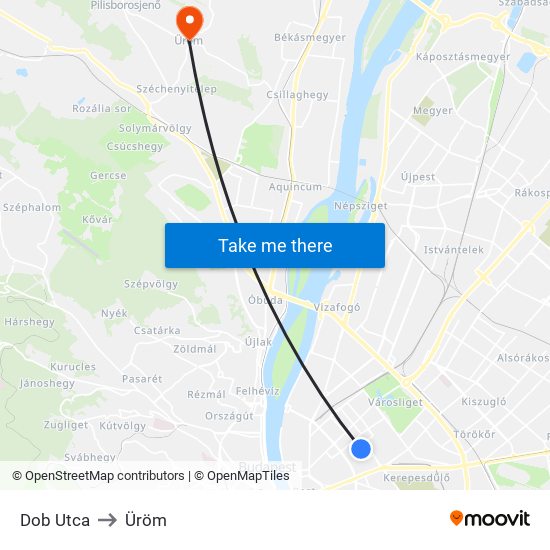 Dob Utca to Üröm map