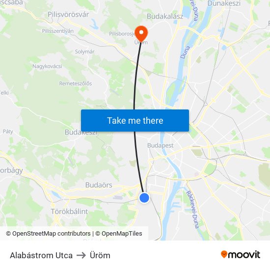 Alabástrom Utca to Üröm map