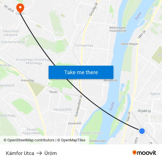 Kámfor Utca to Üröm map