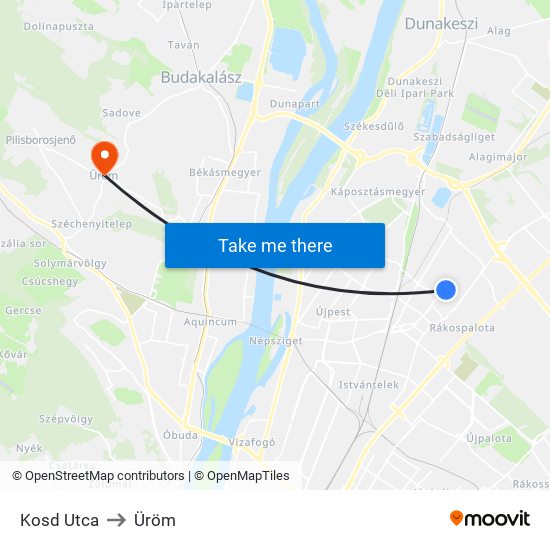 Kosd Utca to Üröm map