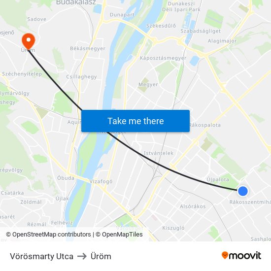 Vörösmarty Utca to Üröm map