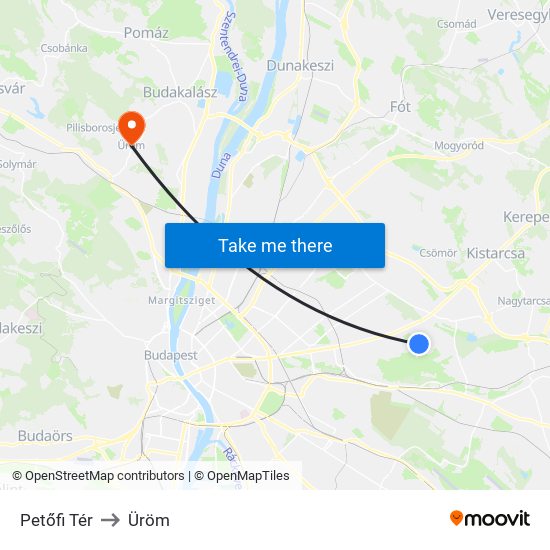 Petőfi Tér to Üröm map