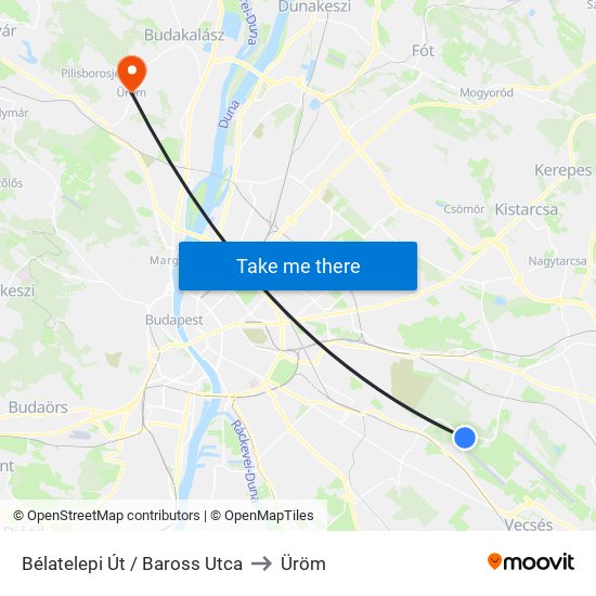 Bélatelepi Út / Baross Utca to Üröm map