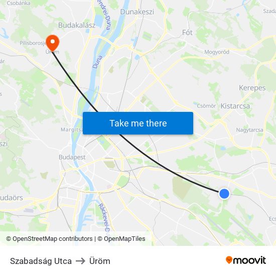 Szabadság Utca to Üröm map