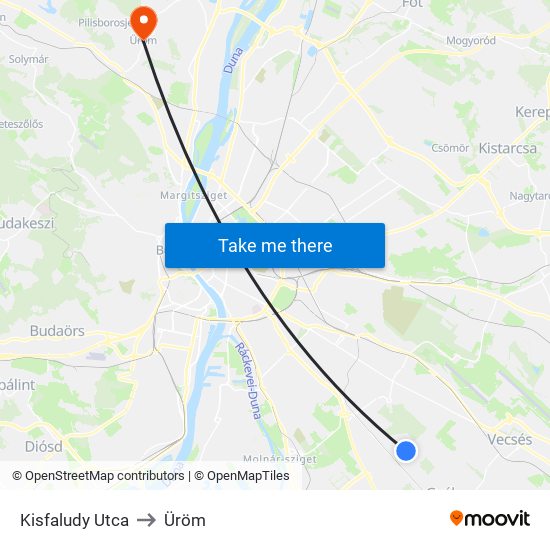 Kisfaludy Utca to Üröm map