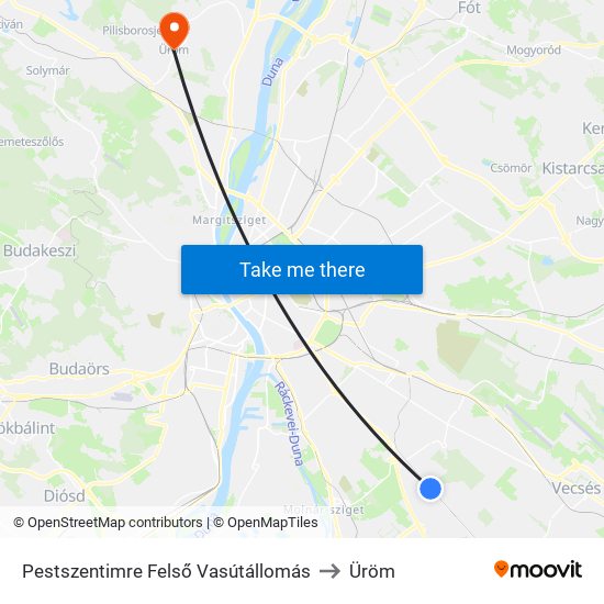 Pestszentimre Felső Vasútállomás to Üröm map