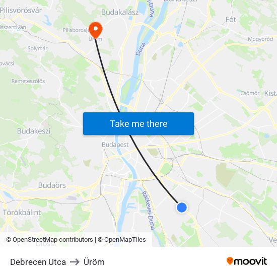 Debrecen Utca to Üröm map