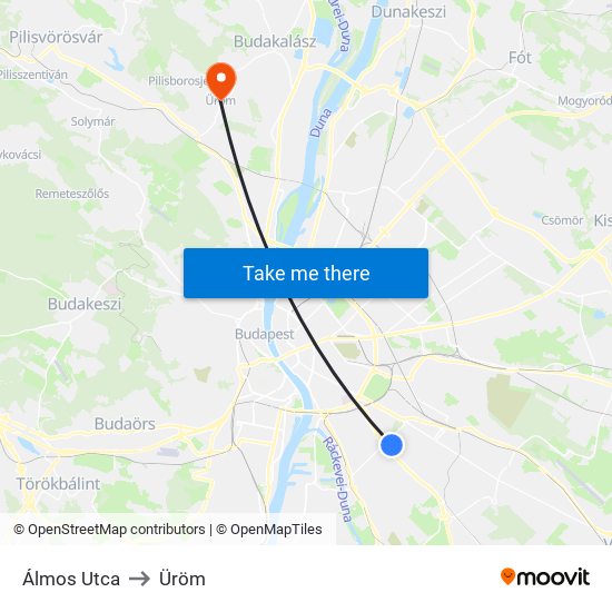 Álmos Utca to Üröm map