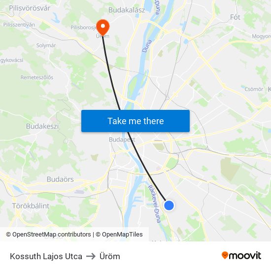 Kossuth Lajos Utca to Üröm map