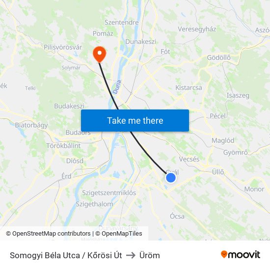 Somogyi Béla Utca / Kőrösi Út to Üröm map